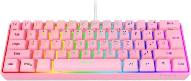Main image of Snpurdiri 60% Wired Gaming Keyboard,RGB Backlit Ultra-Compact Waterproof Mini 61 Keys Keyboard, for PC/Mac Gamer, Typist, Travel, Easy to Carry on Business Trip(Pink)