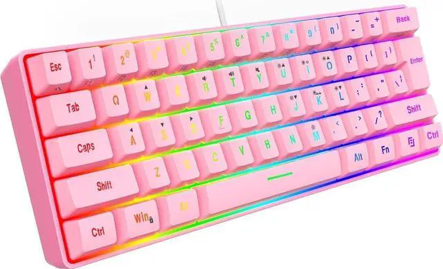 Alt view image 3 of 6 - Snpurdiri 60% Wired Gaming Keyboard,RGB Backlit Ultra-Compact Waterproof Mini 61 Keys Keyboard, for PC/Mac Gamer, Typist, Travel, Easy to Carry on Business Trip(Pink)