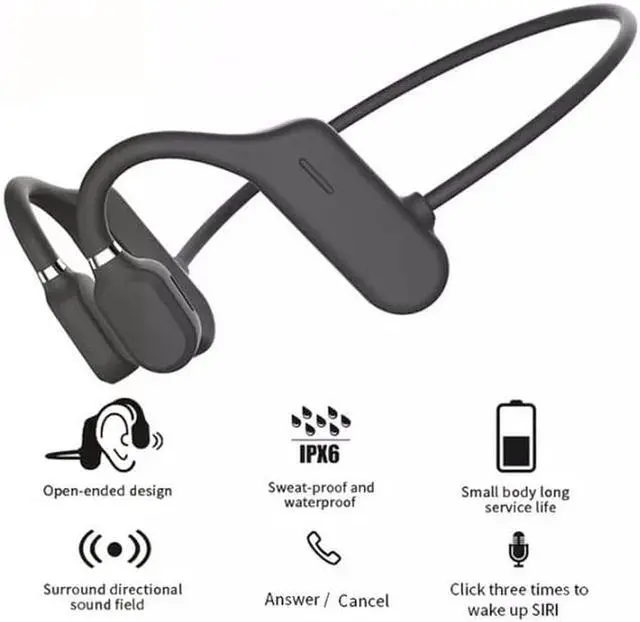 Alt view image 6 of 7 - Premium Bone Conduction Headphones Open Ear Wireless Bluetooth Earphone Waterproof Sports Headsets with Mic Earphones for iPhone Android, Black