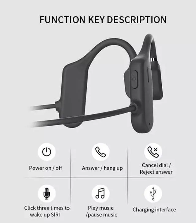 Alt view image 5 of 7 - Premium Bone Conduction Headphones Open Ear Wireless Bluetooth Earphone Waterproof Sports Headsets with Mic Earphones for iPhone Android, Black