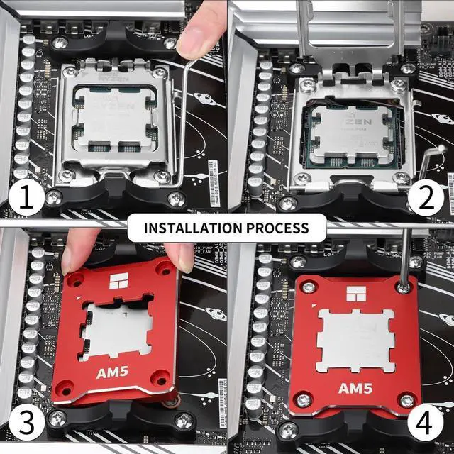 Alt view image 2 of 7 - AM5 CPU Secure Frame,CPU Anti-Bend Fixing Frame, CPU Correction Retainer, AM5 Aluminum Alloy Fixing Bracket, CPU Optical Fit Adhesive Adhesive Mounter, CPU Cooler Standard,Red