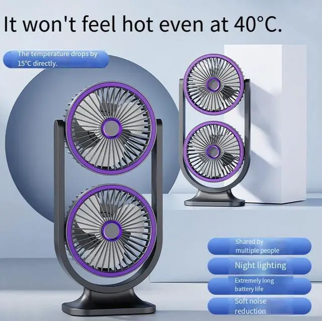 Alt view image 3 of 4 - New dual-head fan, home desktop lighting fan, dormitory USB dual-head circulation fan with strong wind force