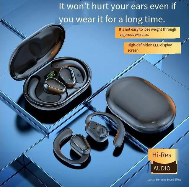 Alt view image 4 of 4 - The new cross-border OWS Bluetooth headphones D88 feature a private mold that doesn't fit into the ear, digital display, long battery life, no pain when worn for a long time, sports music