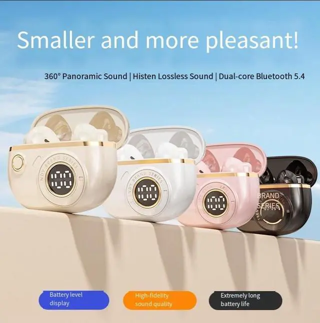 Alt view image 4 of 4 - The new true wireless Bluetooth headphones feature noise-cancelling, semi-in-ear gaming, sports, music, high appearance level, retro style and long battery life