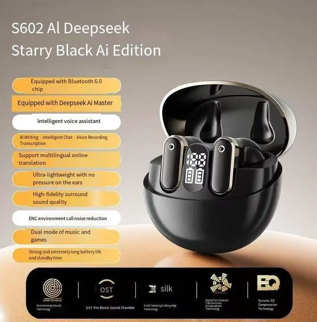 Alt view image 2 of 4 - The 2025 new AI simultaneous interpretation Deepseek true wireless Bluetooth headphones with high sound quality are compatible with in-ear s602 models