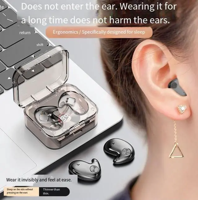 Alt view image 3 of 4 - The new wireless sleep Bluetooth headphones s320 feature a transparent case, ultra-thin invisible side-lying mini long-lasting fpc antenna