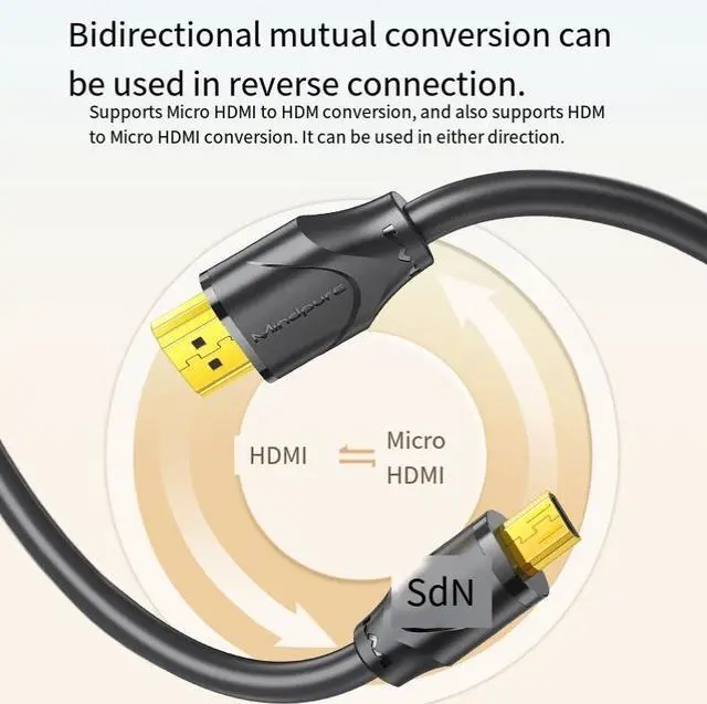 Alt view image 3 of 4 - hdmi to micro hdmi cable, HDMI micro head 4k high-definition flat-panel TV camera, mirco hdmi cable, 2.0 meters