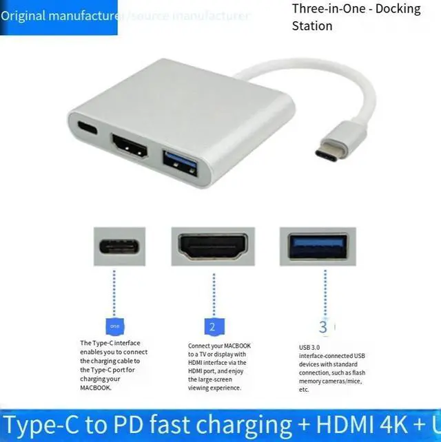Alt view image 4 of 4 - TYPE-C docking station to PD fast charging +HDMI 4K+USB3.0 factory direct sale three-in-one docking station