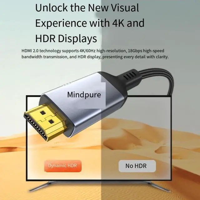 Alt view image 3 of 4 - Customized type-c to hdmi conversion cable, computer, TV and mobile phone screen projection cable, 4k60hz Type-C to HDMI AD030, 4K/30Hz, black, 1.5 meters