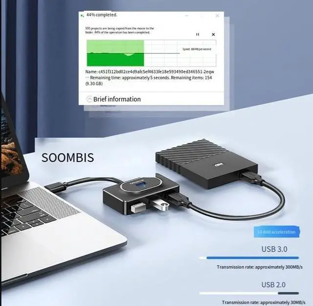 Alt view image 4 of 4 - Cross-border usb3.0 high-speed hub 1-to-4 4-port notebook hard drive docking station usb splitter