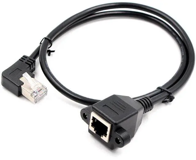 Main image of Up, down, left and right bent RJ45 elbow extension cable with ears, screw holes, 90 degrees, Category 5 100M network extension cable