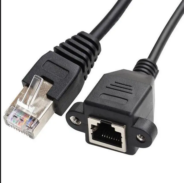 Alt view image 4 of 4 - Up, down, left and right bent RJ45 elbow extension cable with ears, screw holes, 90 degrees, Category 5 100M network extension cable
