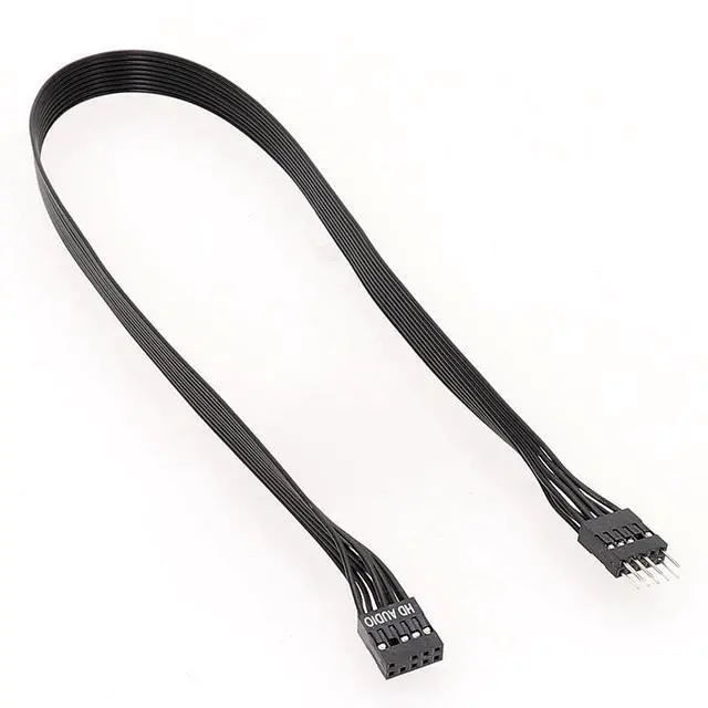 Alt view image 2 of 4 - The front AUDIO extension cable of the computer motherboard, male-to-female connection, black ribbon cable, HD Audio 9-pin connection cable