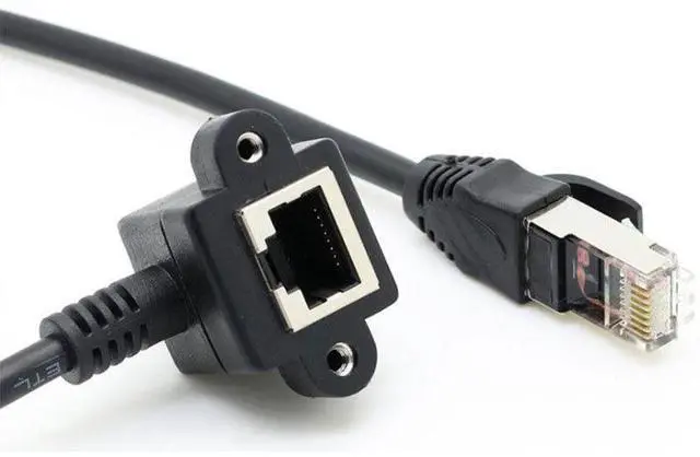 Alt view image 4 of 4 - 90-degree elbow network cable extension cord with ears, rj45 male to female elbow extension cord with ears