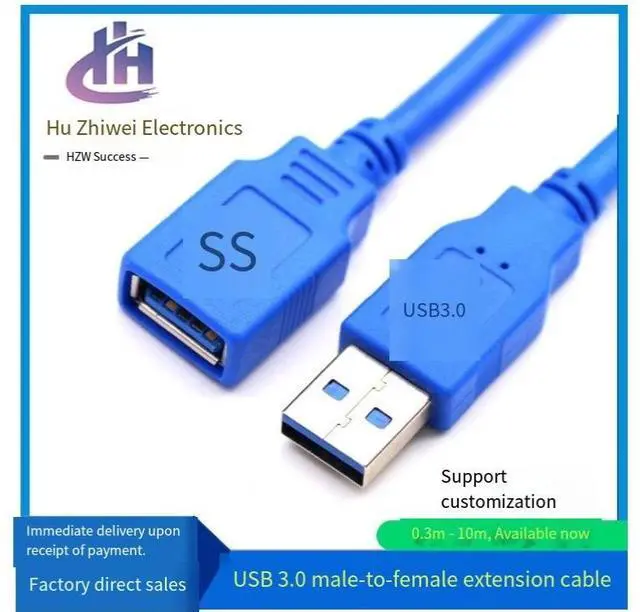 Alt view image 3 of 4 - Black USB3.0 extension cable male-to-female USB3.0 male-to-female extension cable AM-AF USB flash drive mouse extension