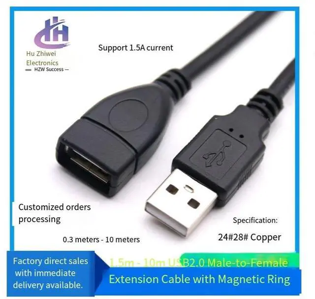 Alt view image 4 of 4 - USB2.0 extension cable male to female tape magnetic ring Double shielding A/F wireless network card extended data connection cable all-copper