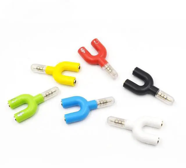 Alt view image 2 of 4 - Cross-border U-shaped 3.5mm adapter for headphones, microphones, and microphones for couples, one minute and two phones, live streaming assistance audio adapter