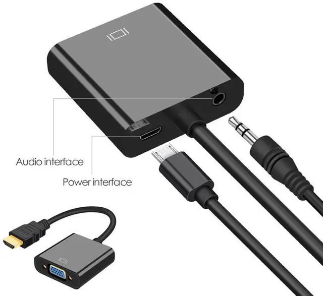 Alt view image 4 of 4 - HDMI to VGA female high-definition converter adapter adapter cable with power supply support HDPC audio and video adapter cable