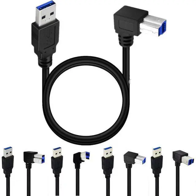 Alt view image 2 of 4 - USB3.0 A to B male left elbow print line USB3.0 AM-BM up, down, left and right elbow print lines