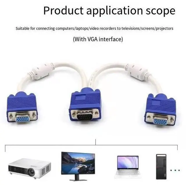 Alt view image 4 of 4 - vga 1 split 2 computer connection cable, vga high-definition crossover cable, VGA3 1 input and 2 output 1 split 2 monitor video cable