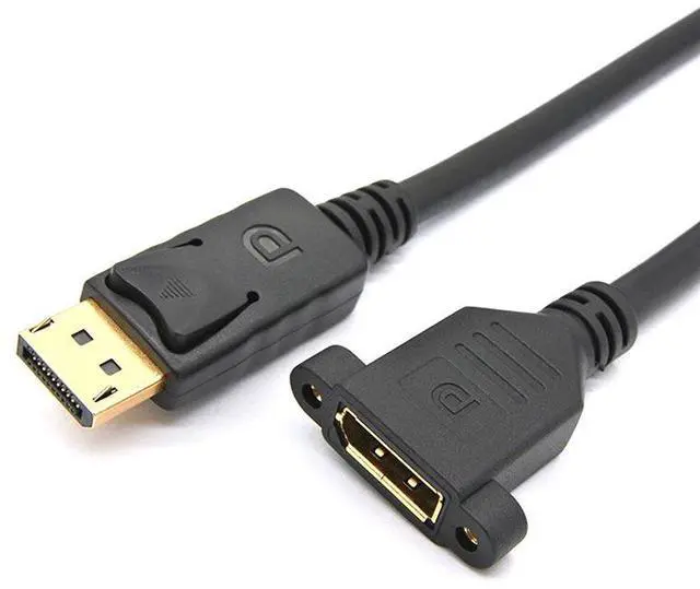 Main image of DP male-to-female extension cable with ears that can fix the computer monitor display port. Male-to-female high-definition cable