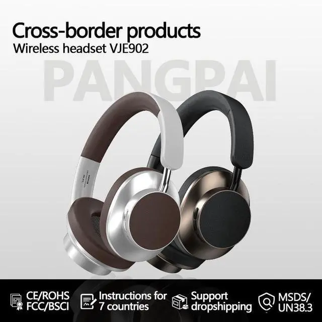 Alt view image 3 of 4 - Cross-border VJE902 wireless retro-colored over-ear Bluetooth headphones with leather spray-painted surface for sports export headsets