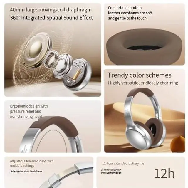 Alt view image 3 of 4 - VJE901 Retro metal over-ear Bluetooth headphones, sports wireless mobile phone call noise-cancelling headphones, private model cross-border