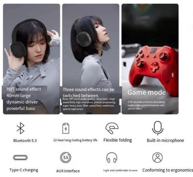 Alt view image 4 of 4 - New cross-border bestseller true wireless over-ear Bluetooth headphones with three audio effects, deep bass, universal for mobile phones, in stock from the manufacturer