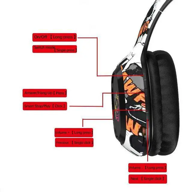 Alt view image 3 of 4 - Cross-border P95 foreign trade wireless over-ear headphones support telescopic card, bestseller Graffiti Bluetooth music headphones 5.3