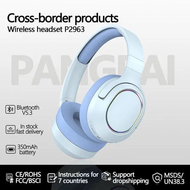 Alt view image 4 of 4 - Cross-border exclusive stock P2963 luminescent wireless over-ear Bluetooth Subwoofer full ear sports headset direct sales