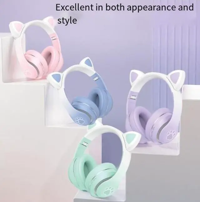 Alt view image 4 of 4 - Wholesale private molds of cross-border bestseller SN36M over-ear Bluetooth headphones with wireless light-emitting gradient cat ear bands and FM headsets
