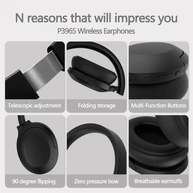 Alt view image 3 of 4 - Cross-border bestseller 3965ANC Active Noise Cancellation over-ear Bluetooth Headphones with ultra-long battery life and metal telescopic private mold 5.3