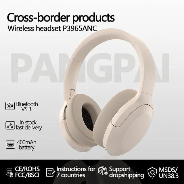 Alt view image 4 of 4 - Cross-border bestseller 3965ANC Active Noise Cancellation over-ear Bluetooth Headphones with ultra-long battery life and metal telescopic private mold 5.3