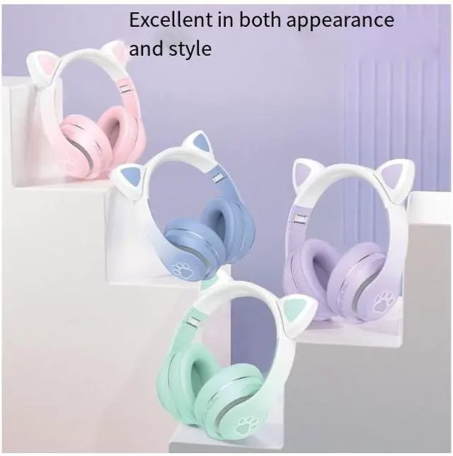 Alt view image 4 of 4 - Wholesale private molds of cross-border bestseller SN36M over-ear Bluetooth headphones with wireless light-emitting gradient cat ear bands and FM headsets