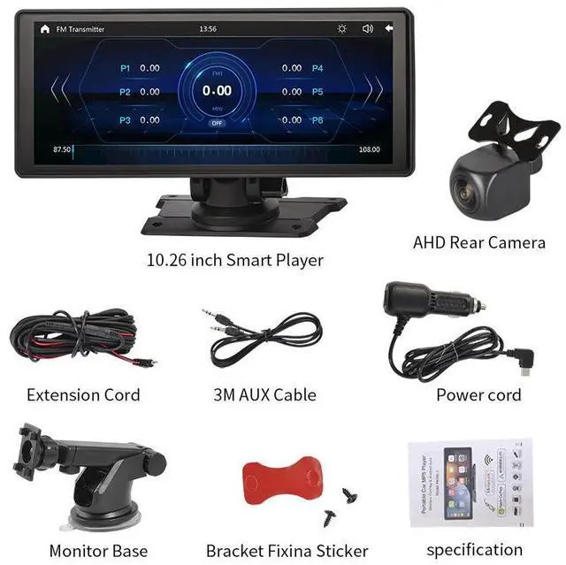 Alt view image 3 of 4 - Cross-border 10.26-inch 4K high-definition dual-recording front and rear dashcam, 1080P wireless carplay portable MP5