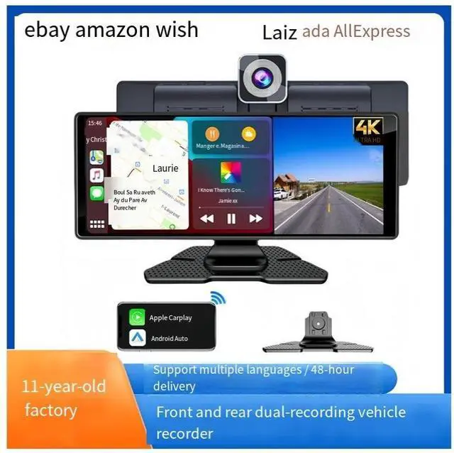 Alt view image 4 of 4 - Cross-border 10.26-inch 4K high-definition dual-recording front and rear dashcam, 1080P wireless carplay portable MP5
