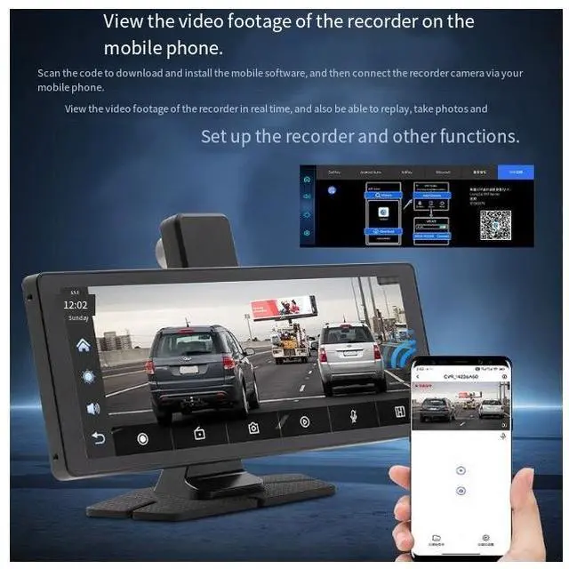 Alt view image 4 of 4 - 10.26-inch wireless carplay portable screen, 4K front and rear dual recording dash CAM, portable car smart screen