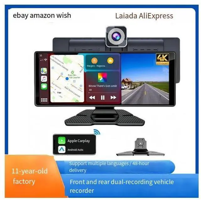 Alt view image 3 of 4 - Cross-border 10.26-inch 4K high-definition dual-recording front and rear dashcam, 1080P wireless carplay portable MP5