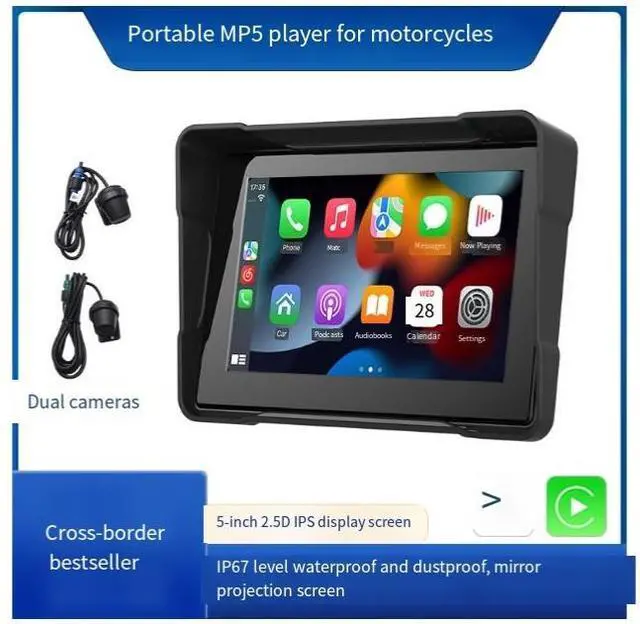 Alt view image 4 of 4 - 5-inch motorcycle carplay dashcam, car PND, portable mp5 player, motorcycle navigator, 5-inch navigation + front and rear dual lenses