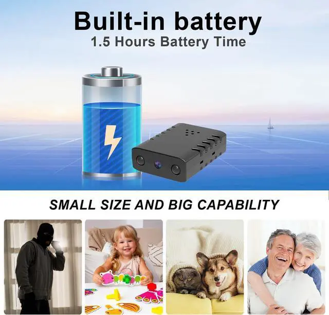 Alt view image 2 of 7 - Smallest Wireless WiFi Battery Camera,HD1080P Security Camera,Portable Surveillance Camera with Video Recording Live Feed Night Vision,Motion Detection,Cloud Storage for Security with iOS Android APP