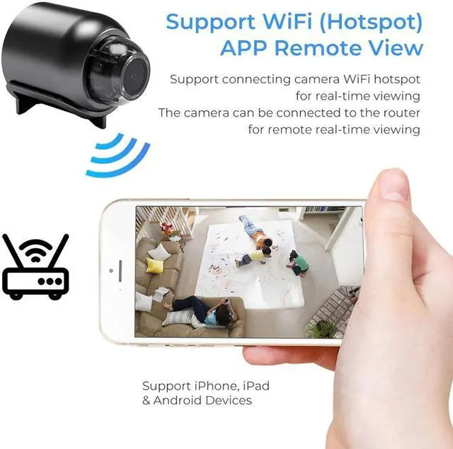 Alt view image 3 of 7 - Mini WiFi Camera 1080P HD Night Vision Included Motion Detection Remote Monitoring 160° Wide Angle Micro Baby Monitor for Home Office Store Warehouse (1Pcs)