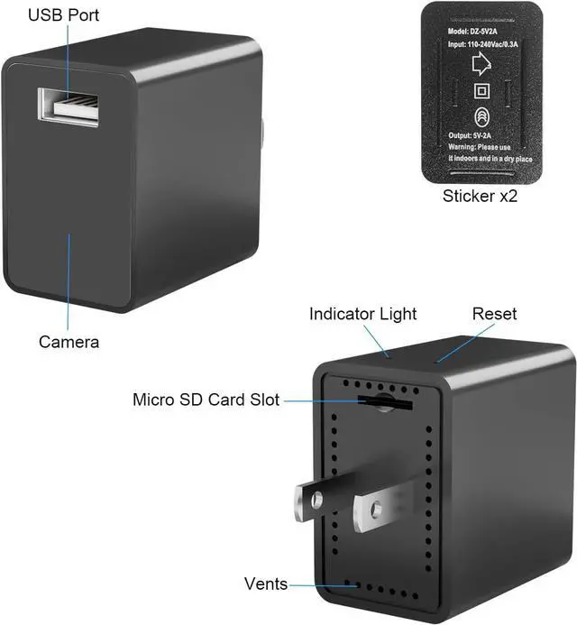 Alt view image 2 of 6 - USB Charger Camera - WiFi Small Camera - Full HD 1080P Mini Wireless Nanny Cam - 140 Degree Wide Angle for Discreet Indoor Security