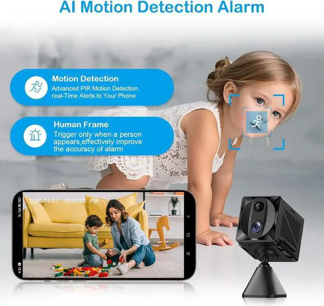 Alt view image 5 of 6 - 2025 Upgraded Mini Spy Camera Hidden Camera,4K WiFi Wireless Camera, 100 Days Standby Battery Life,AI Motion Detection Alerts,Nanny Cam Security Cam for Indoor,Home,Baby,Pets