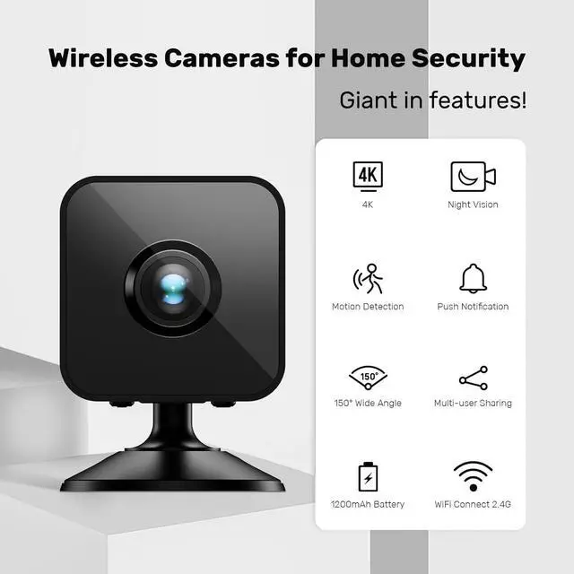 Alt view image 7 of 7 - Mini Camera, 4K WiFi Wireless Camera Small Portable HD Nanny Cam with Motion Detection, Cloud & SD Storage, Night Vision Micro Security Cameras for Home Office Car Pet Baby Bathroom Indoor & Outdoor
