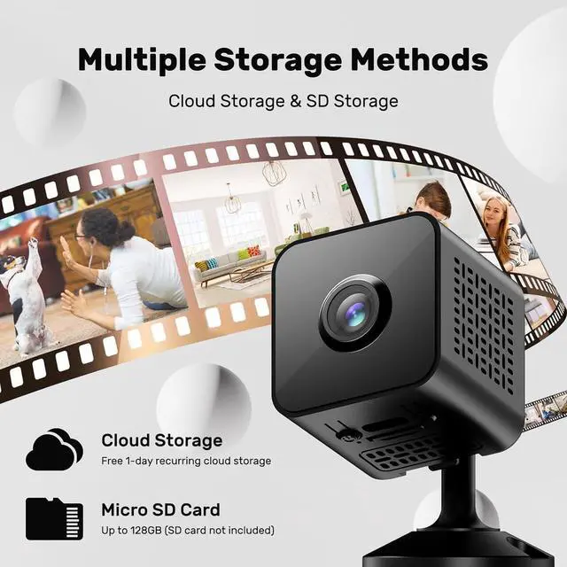 Alt view image 3 of 7 - Mini Camera, 4K WiFi Wireless Camera Small Portable HD Nanny Cam with Motion Detection, Cloud & SD Storage, Night Vision Micro Security Cameras for Home Office Car Pet Baby Bathroom Indoor & Outdoor