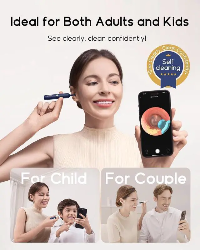 Alt view image 2 of 7 - Bebird Earsight Plus R37R Ear Cleaning Camera Wax Removal Tool kit, Flexible Ear Scope Otoscope Camera Light, Visual Ear Picker Wireless Earwax Remover Tweezers for Adults & Kids