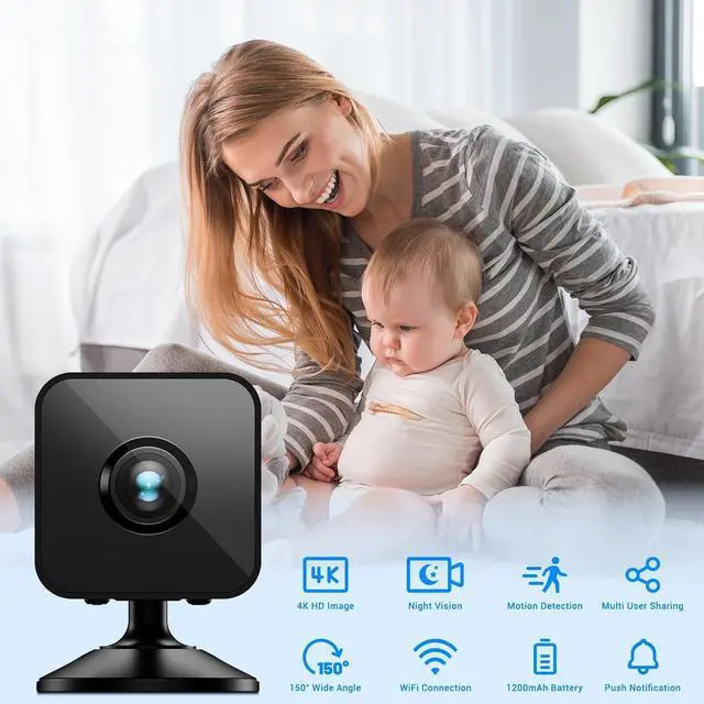 Alt view image 7 of 7 - 4K WIFI Home Security Camera Wireless Mini Indoor Hidden Spy Camera 4K HD With Night Vision Function, Motion Detection Application Built-in Battery Cat And Dog Camera For Home Security Dog Pet Camera