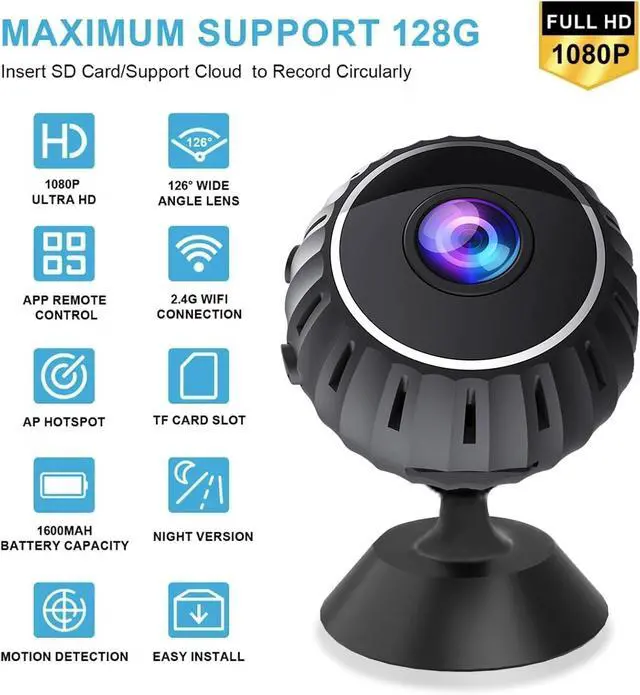 Alt view image 5 of 7 - 2K Mini Camera, HD Hidden Camera, WiFi Wireless Nanny Cam for Pet, Baby, Office Security, Micro Small Monitor Camera with App Control, Cloud Storage & SD Storage