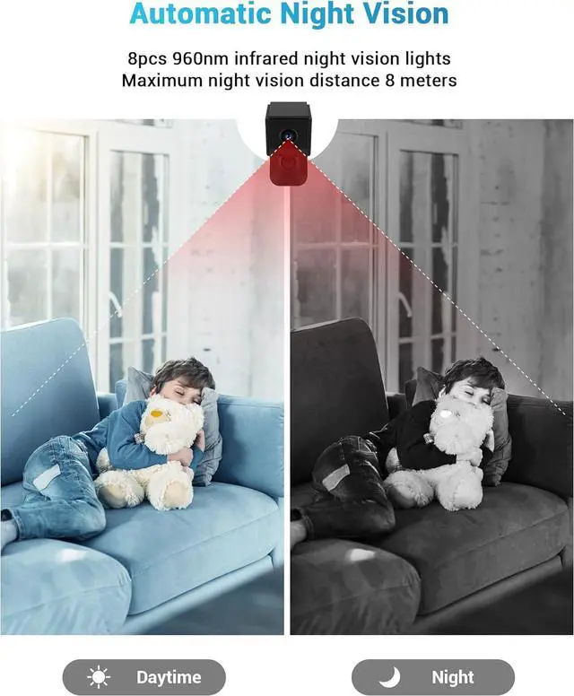 Alt view image 6 of 7 - Smhawk Small Indoor Camera, 2K FHD WiFi Camera, Mini Home Security Camera, Cloud & SD Storage Security Camera, Motion Detection Alarm Device, Auto Night Vision, Upgraded Stable Stand;(Black