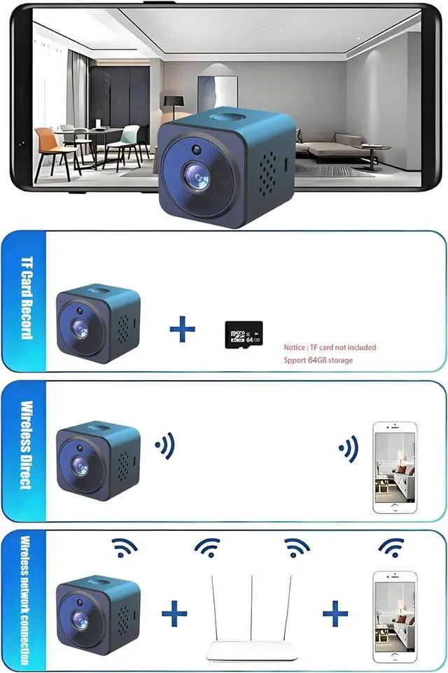 Alt view image 2 of 6 - Hidden Camera Wireless, HD Mini spy Camera for Office& Home Security Small Hidden Camera with Night Vision Compatible with iOS & Android